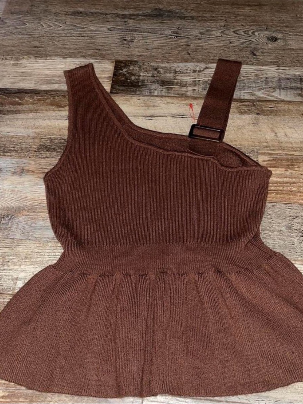 Girls Brown Knit One-Shoulder Peplum Dress with Adjustable Strap